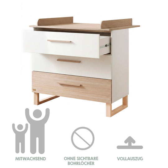 Changing Table 'Noah' with Drawers - Convertible - White / Tristan Oak – Infographic (7/13)