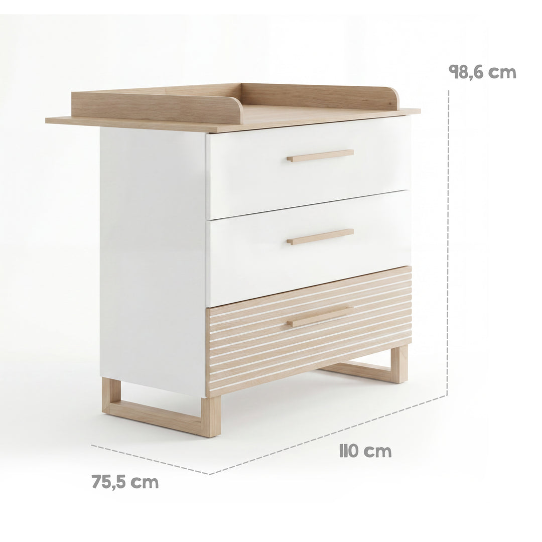 Changing Table 'Noah' with Drawers - Convertible - White / Tristan Oak – Infographic (11/13)