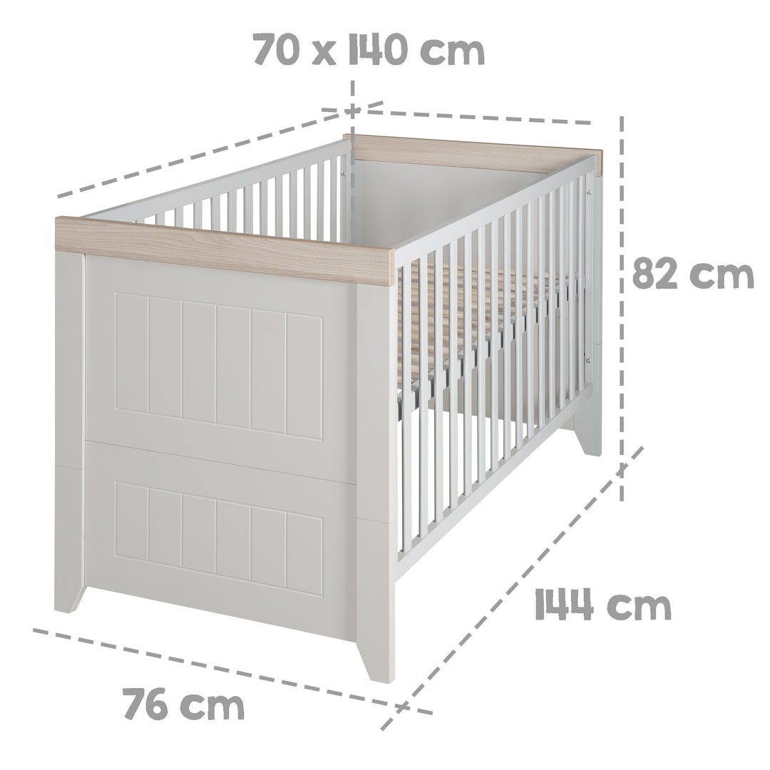 Kombi-Kinderbett 'Helene', 70 x 140 cm, verstell- und umbaubar, 3 Schlupfsprossen – Infografik (4/7)