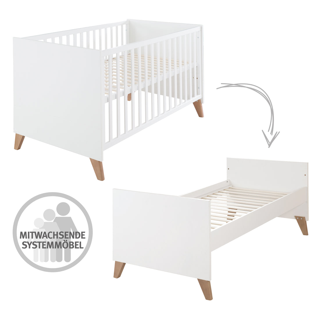 Convertible Cot Bed 'Ole' 70 x 140 cm - Verstell-/ Convertible - Incl. 3 Drop-Down Slats – Infographic (5/10)