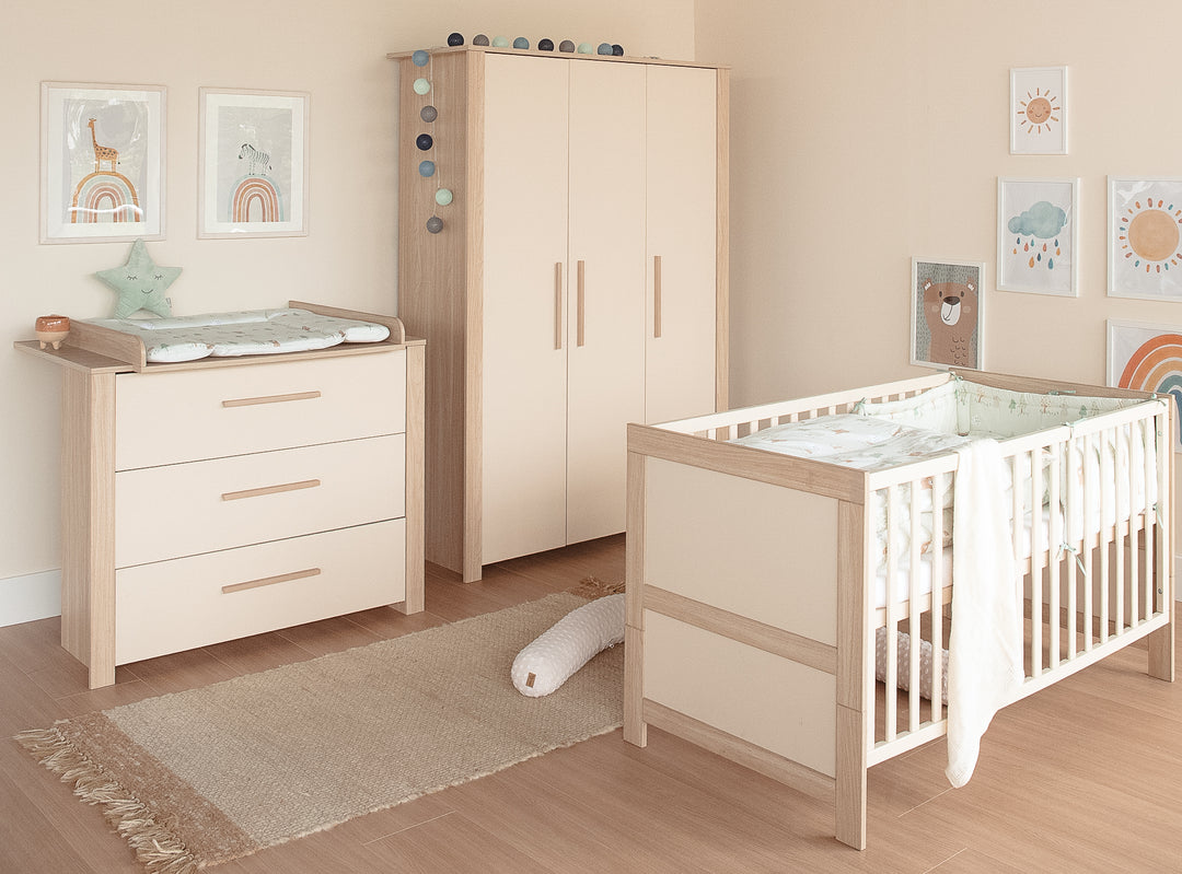 Convertible Cot Bed 'Momo' 70x140 - Grows with Your Child - Cashmere / Tristan Oak – Lifestyle Image (9/11)