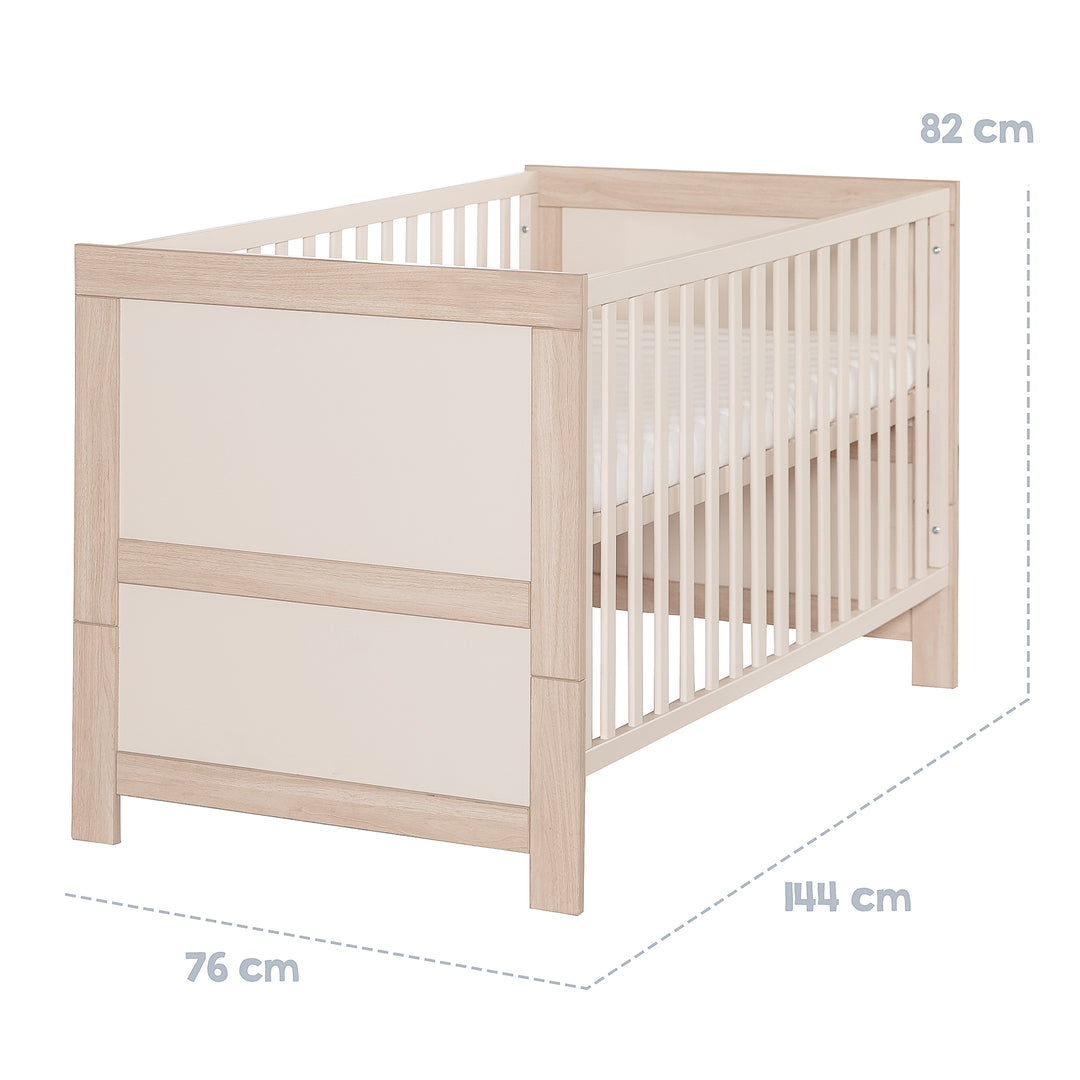 Convertible Cot Bed 'Momo' 70x140 - Grows with Your Child - Cashmere / Tristan Oak – Infographic (5/11)