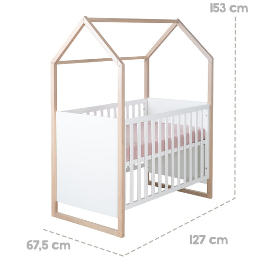 2in1 Baby- & Beistellbett Cabane / Noah - 60 x 120 cm - Holz natur + Weiß – Infografik (7/7)