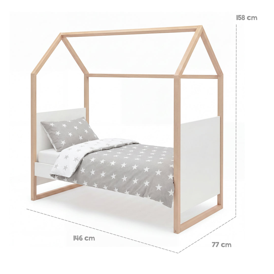 Cama casita 'Noah' 70x140cm - Que crece con el niño - Blanco / tristan roble – Infografía (3/11)