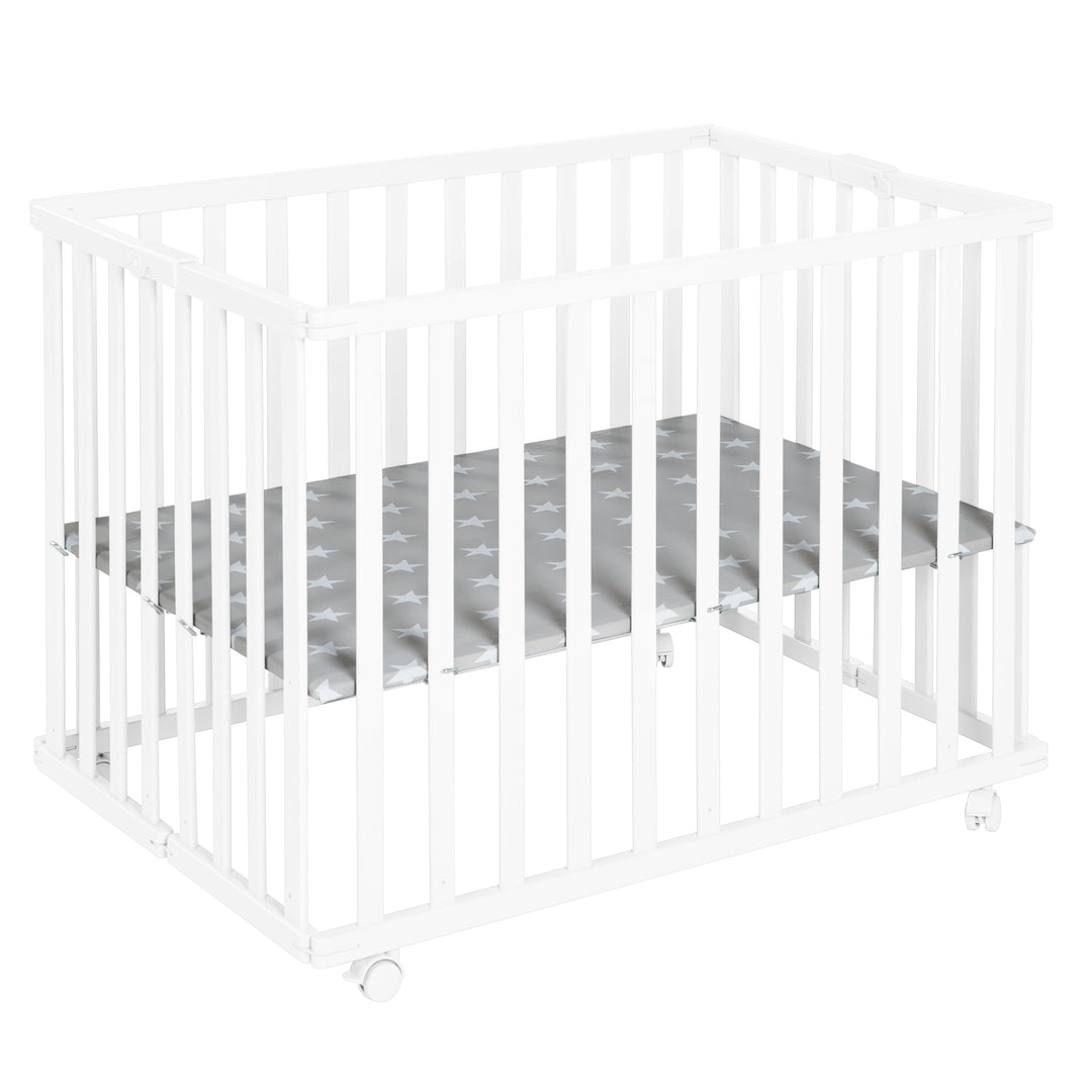 Parc pliant 75x100 blanc + réducteur little stars - Réglable en hauteur - Avec roulettes – Détourage (1/12)