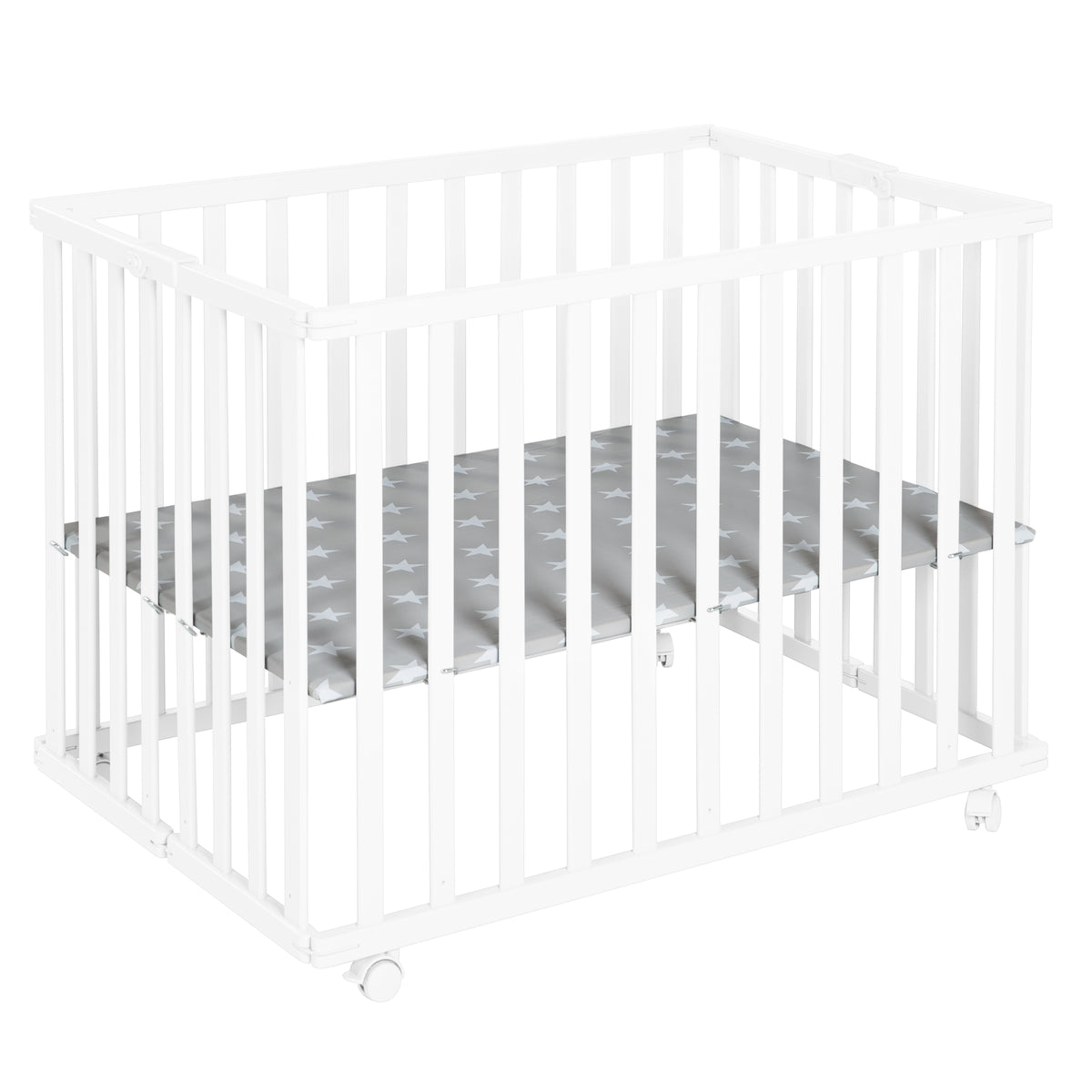 Klapplaufgitter 75x100 weiß + Einlage Little Stars - Höhenverstellbar - Inklusive Rollen – Freisteller (1/12)