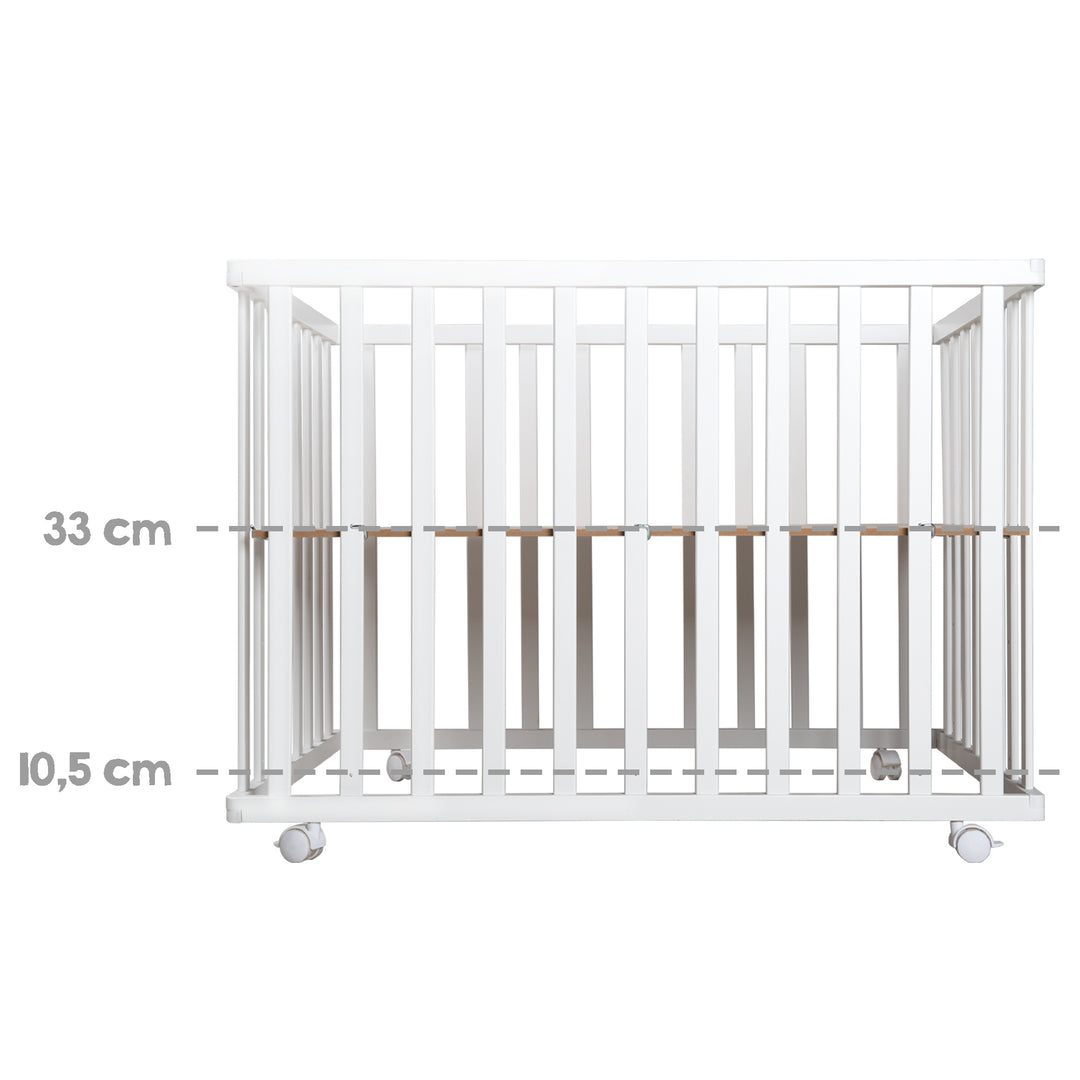 Folding Playpen 75x100 White + Insert Little Stars - Height-Adjustable - Including Castors – Infographic (7/12)