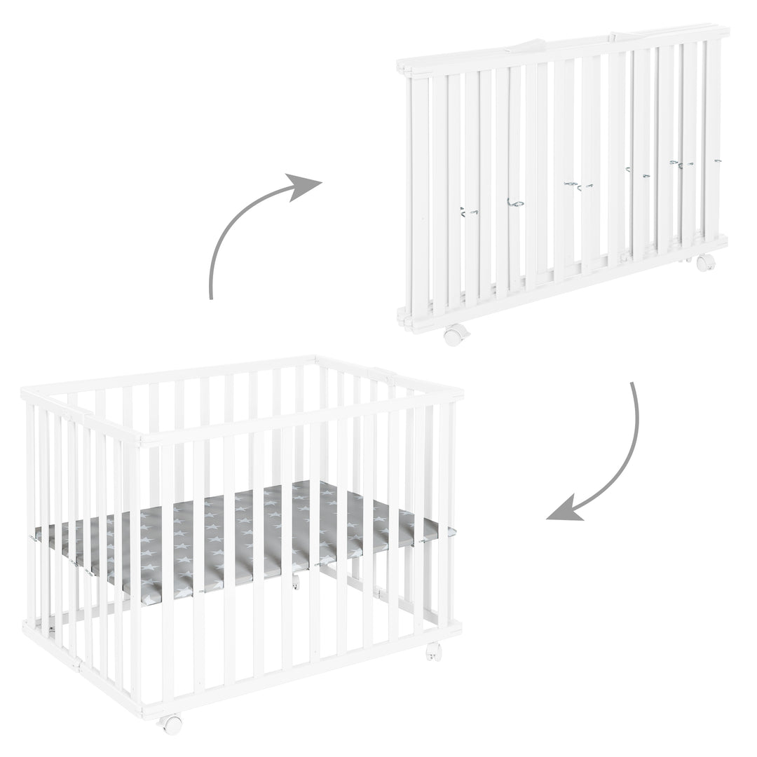 Folding Playpen 75x100 White + Insert Little Stars - Height-Adjustable - Including Castors – Infographic (10/12)