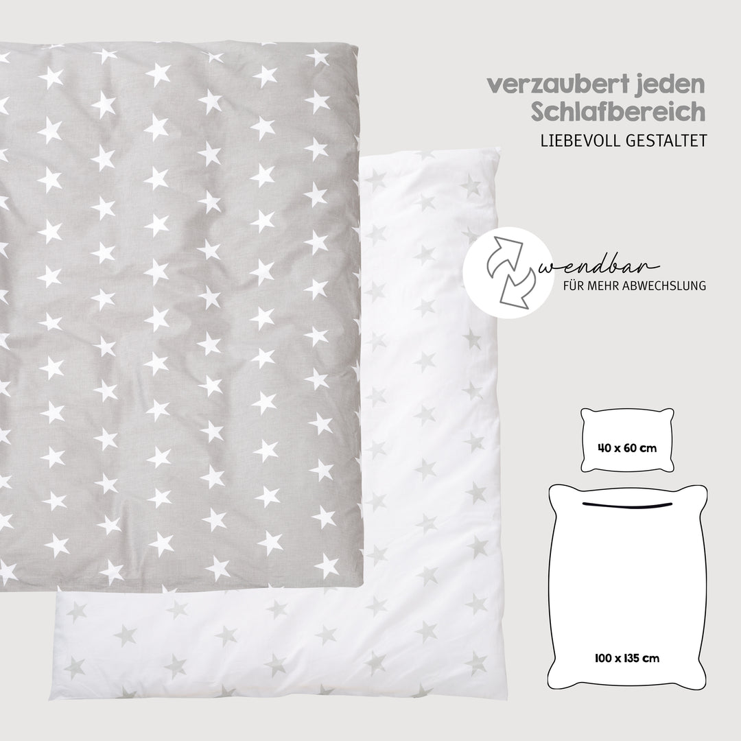 Complete Bed Set 'Little Stars', 70 x 140 cm, Convertible, incl. Bedding, Canopy, Nest Bumper & Mattress – Infographic (18/22)