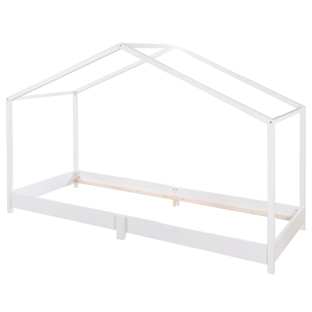 Hausbett 90 x 200 cm - Bodenbett für Kinder nach Montessori Prinzip - Holz weiß – Freisteller (2/11)