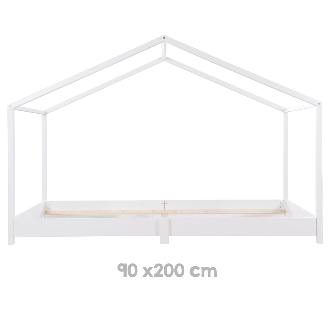 Hausbett 90 x 200 cm - Bodenbett für Kinder nach Montessori Prinzip - Holz weiß – Infografik (8/11)
