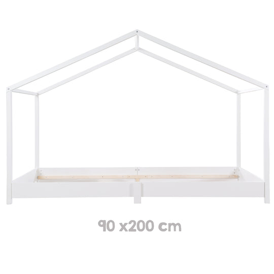 Hausbett 90 x 200 cm - Bodenbett für Kinder nach Montessori Prinzip - Holz weiß – Infografik (8/11)