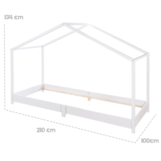 Hausbett 90 x 200 cm - Bodenbett für Kinder nach Montessori Prinzip - Holz weiß – Infografik (4/11)