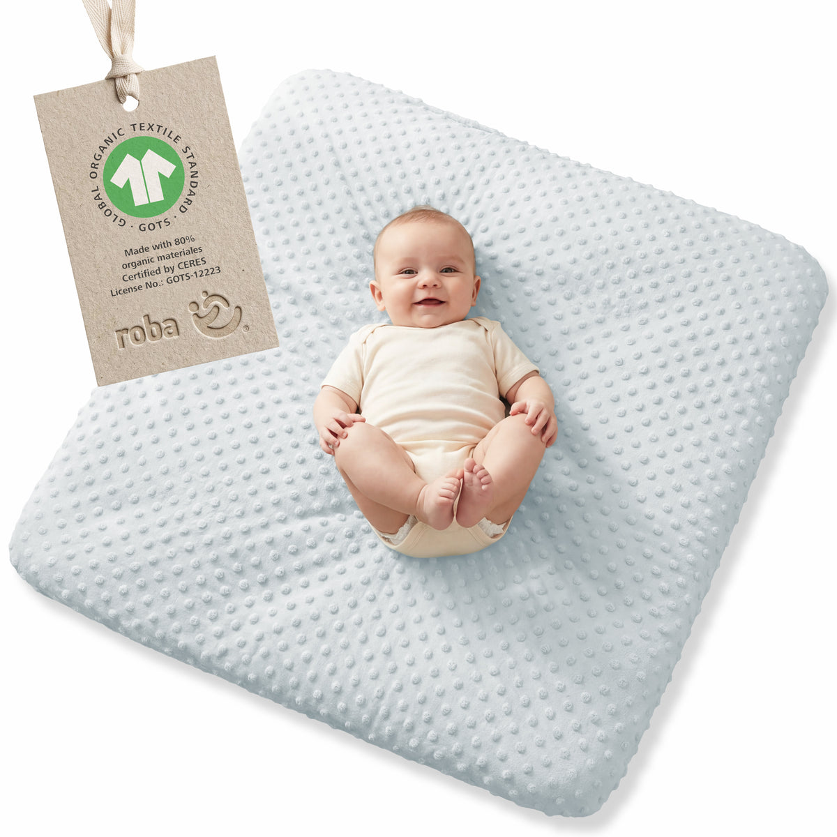 Organic housse ajustée pour matelas à langer 'Lil Planet' en jersey biologique - GOTS - 85 x 75 cm - Bleu clair – Infographie (1/16)