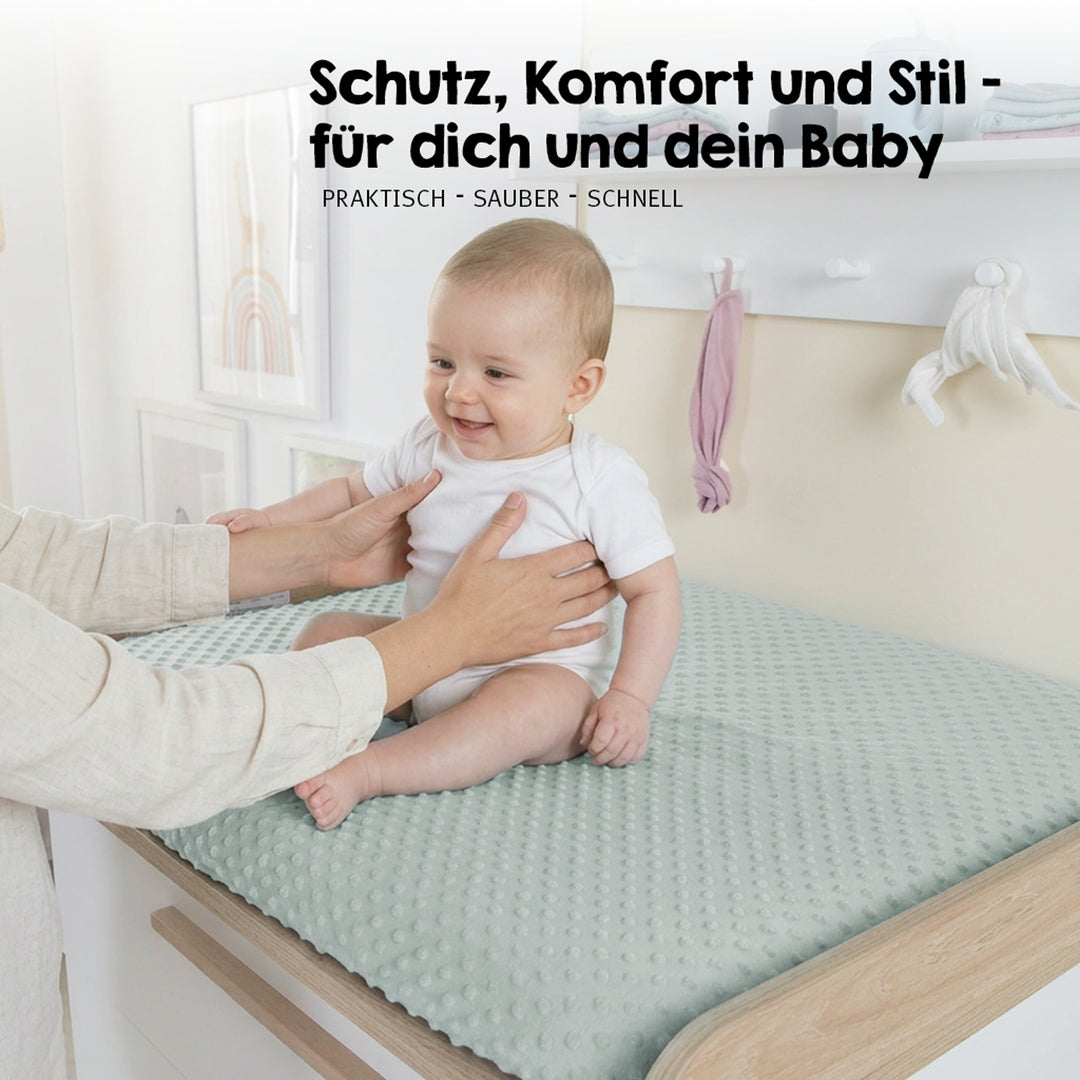 Organic Fitted Cover for Changing Pads 'Lil Planet' Made of Organic Jersey - GOTS - 85 x 75 cm - Frosty Green – Infographic (11/16)