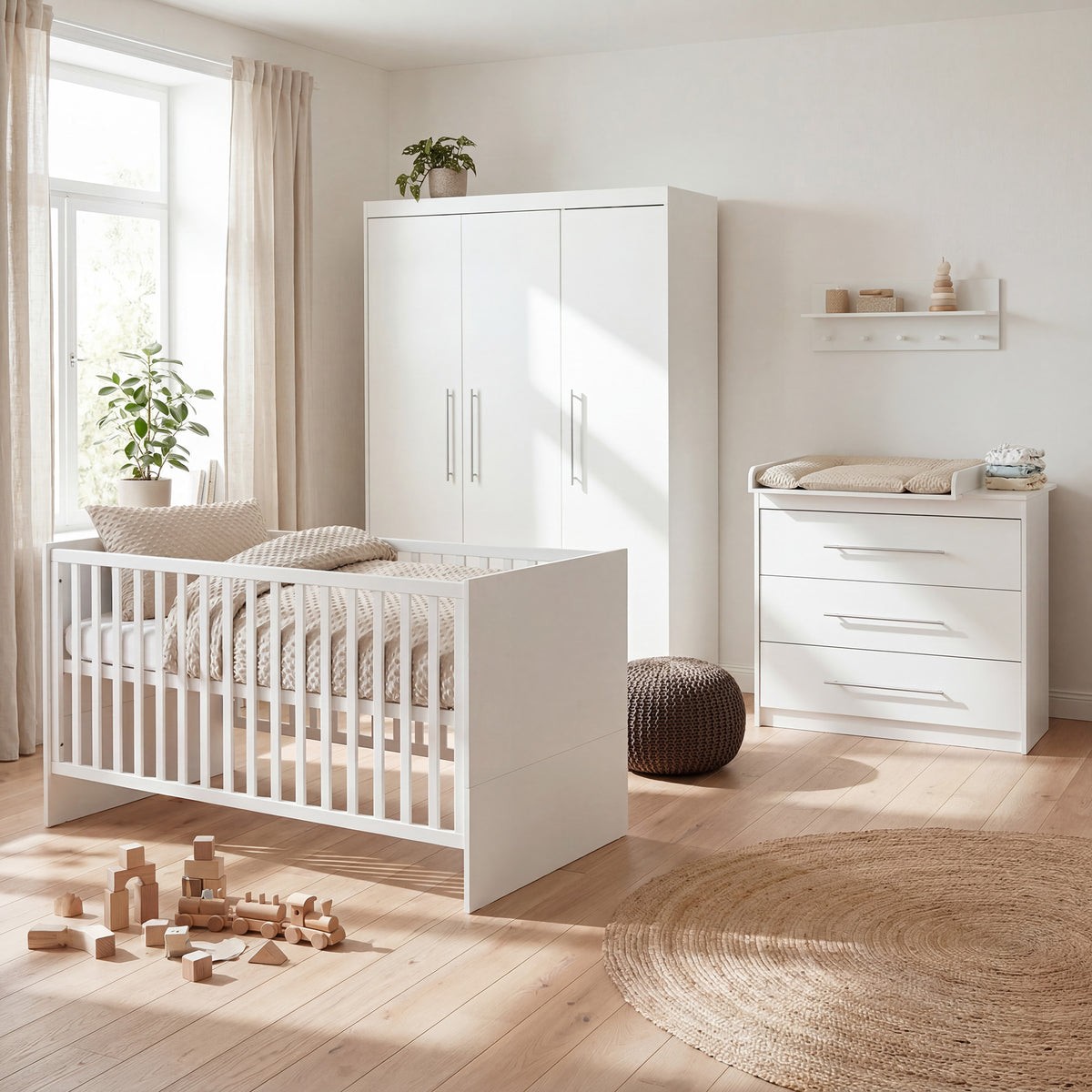 Children's Room Set 'Maren' 3-Piece - Bed 70x140 + Changing Table Narrow + Wardrobe 3-Door – Lifestyle Image (1/16)