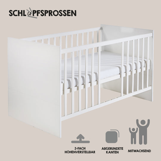 Kinderzimmerset 'Maren' 3-teilig - Bett 70x140 + Wickelkommode schmal + Kleiderschrank 3-türig – Infografik (12/16)