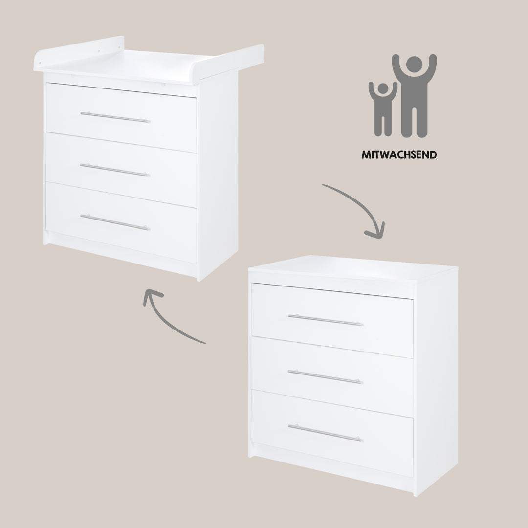Kinderzimmerset 'Maren' 3-teilig - Bett 70x140 + Wickelkommode schmal + Kleiderschrank 3-türig – Infografik (14/16)