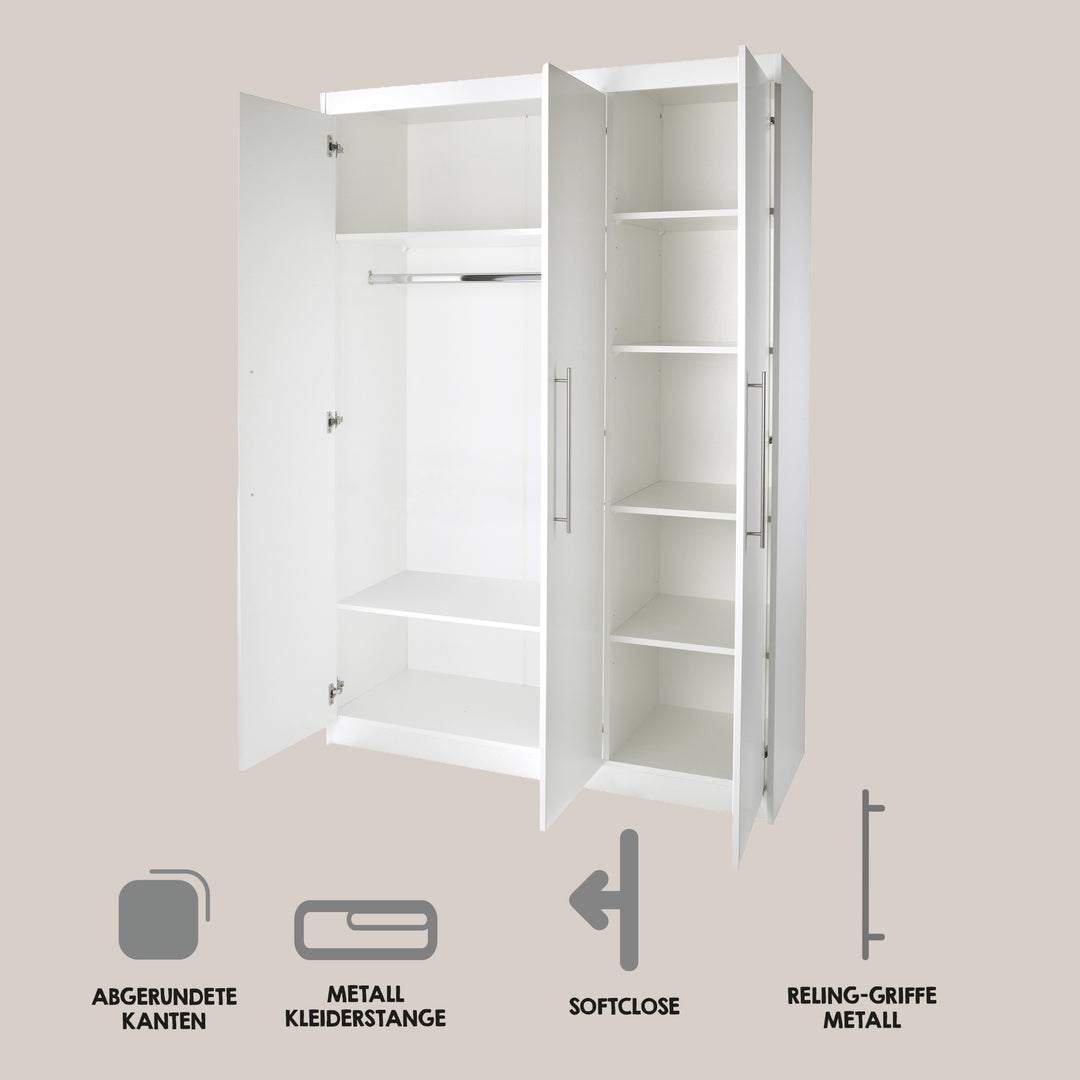 Kinderzimmerset 'Maren' 3-teilig - Bett 70x140 + Wickelkommode schmal + Kleiderschrank 3-türig – Infografik (15/16)