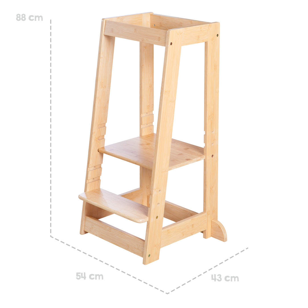 Torre de aprendizaje de madera de bambú - Taburete escalón para niños - Certificado FSC - Hasta 80 kg resistente a carga – Infografía (7/8)