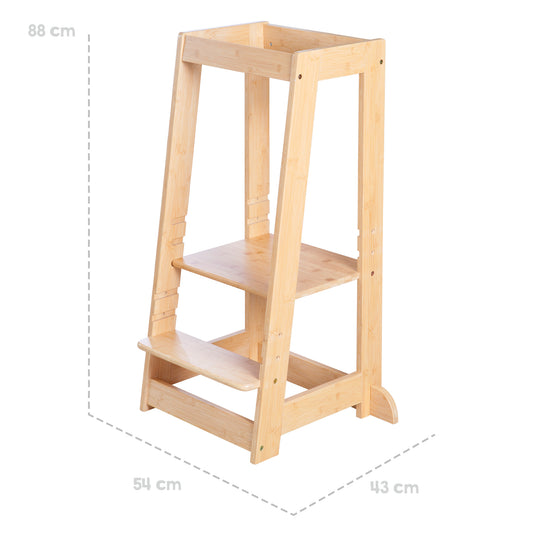 Torre de aprendizaje de madera de bambú - Taburete escalón para niños - Certificado FSC - Hasta 80 kg resistente a carga – Infografía (7/8)