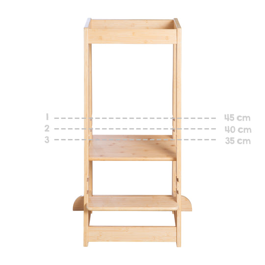 Torre de aprendizaje de madera de bambú - Taburete escalón para niños - Certificado FSC - Hasta 80 kg resistente a carga – Infografía (8/8)