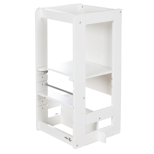 Isolated image of the learning tower 'Step & Play' in White in learning tower configuration on a white background.