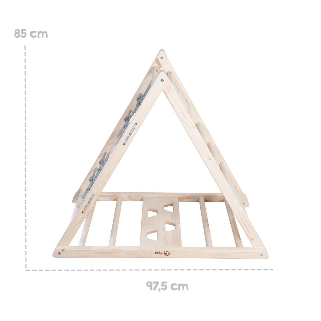 Triangolo di arrampicata in legno - Funzione a 3 lati - Naturale / grigio – Infografica (17/18)