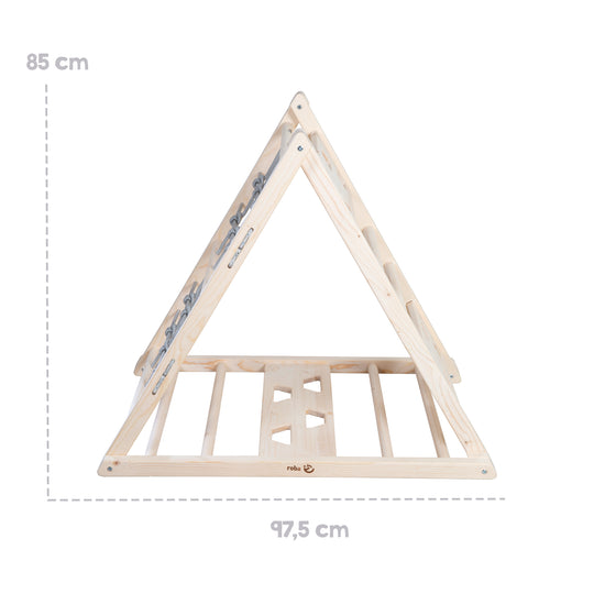 Triangolo di arrampicata in legno - Funzione a 3 lati - Naturale / grigio – Infografica (17/18)