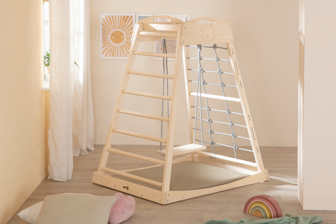 Set Indoor Spielturm inkl. komplettem Zubehör - Holz natur / Grau – Produktbild (13/13)