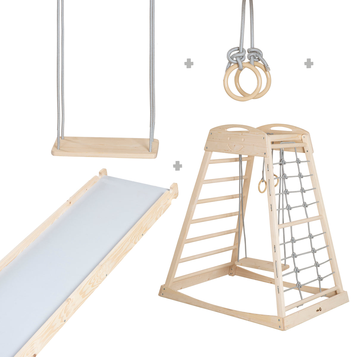 Set indoor torre de juegos incl. completo accesorios - Madera natural / gris – Infografía (1/13)
