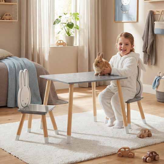 Children's Seating Set 'miffy®', 2 Children's Chairs & 1 Table, Wood, Dunkelgrau/ White Lacquered – Lifestyle Image (2/22)