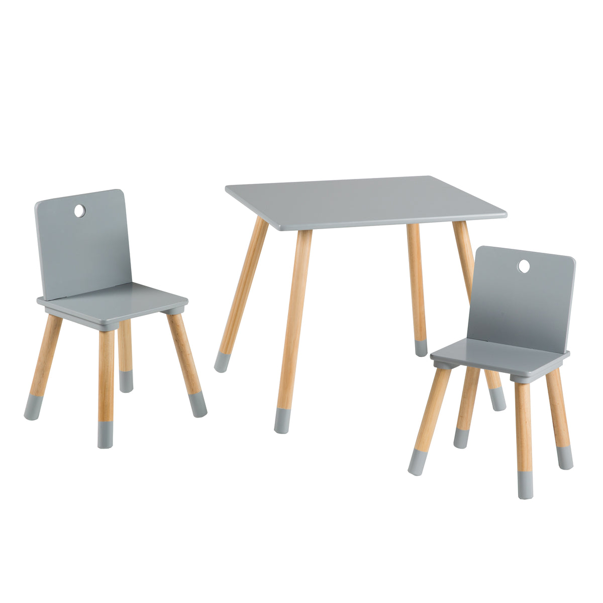 Kindersitzgruppe, Kindermöbel Set, 2 Kinderstühle & 1 Tisch, Sitzgarnitur Holz, grau lackiert – Freisteller (1/10)