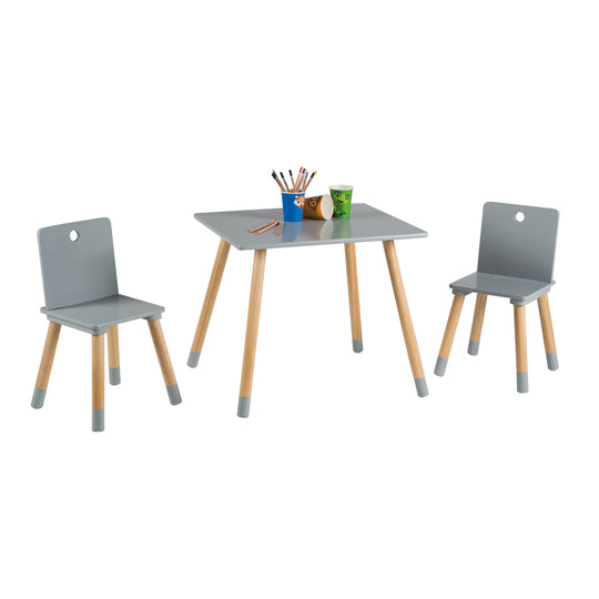 Kindersitzgruppe, Kindermöbel Set, 2 Kinderstühle & 1 Tisch, Sitzgarnitur Holz, grau lackiert – Freisteller (3/10)