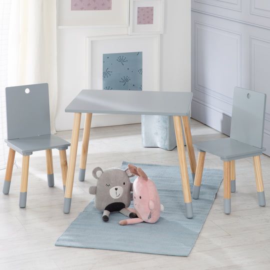 Kindersitzgruppe, Kindermöbel Set, 2 Kinderstühle & 1 Tisch, Sitzgarnitur Holz, grau lackiert – Milieubild (2/10)