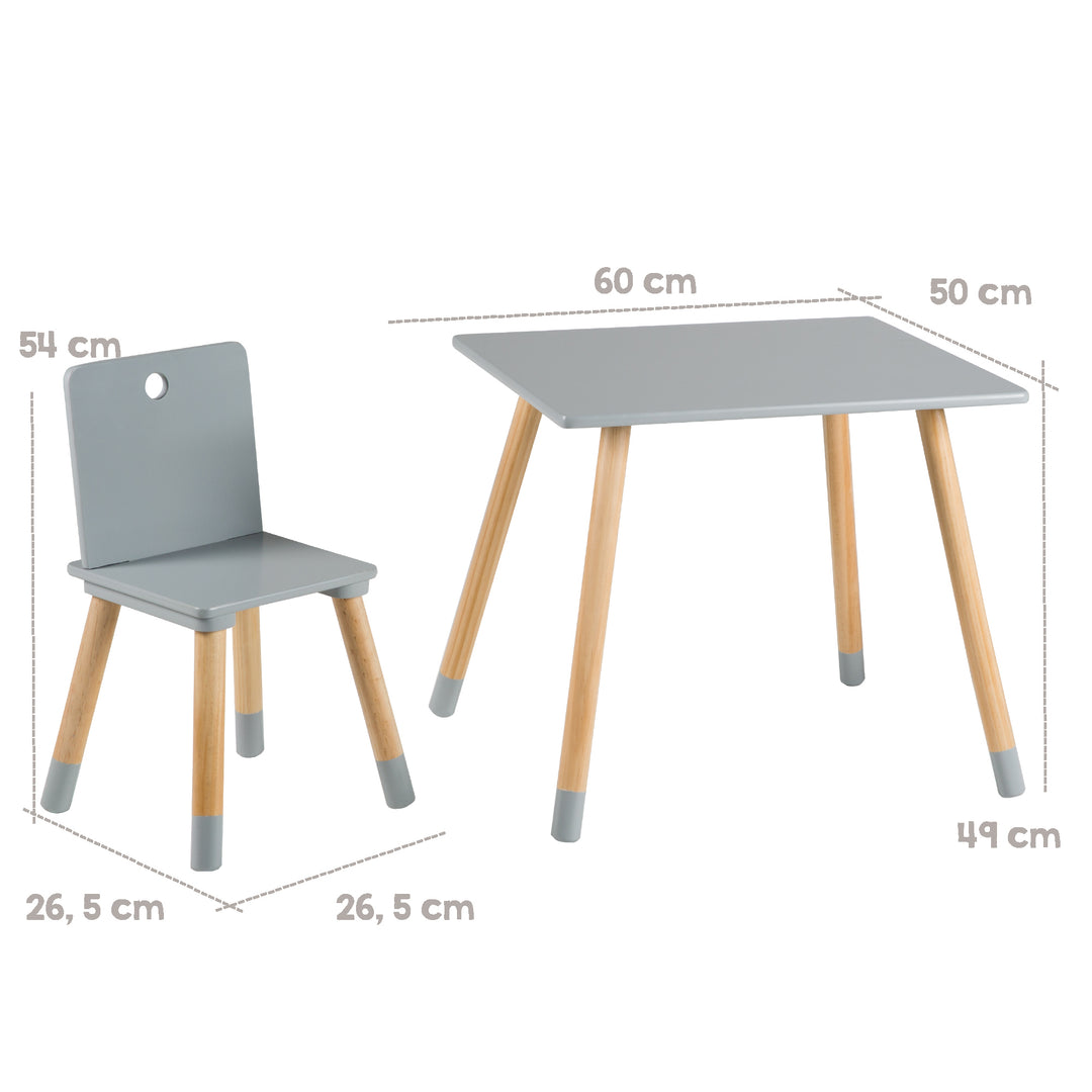 Kindersitzgruppe, Kindermöbel Set, 2 Kinderstühle & 1 Tisch, Sitzgarnitur Holz, grau lackiert – Infografik (5/10)