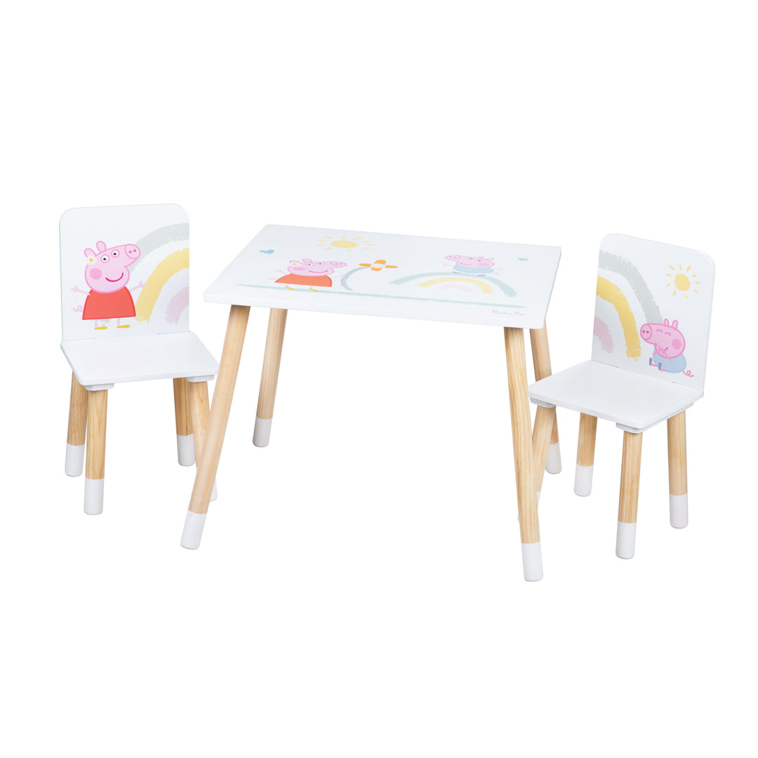 Kindersitzgruppe 'Peppa Pig' - 2 Stühle + 1 Tisch - Motiv der Serie - Holz weiß / natur – Freisteller (1/6)