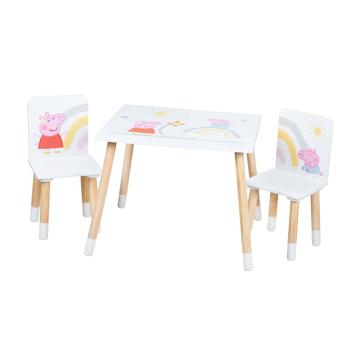 Set tavolo e sedie per bambini 'Peppa Pig' - 2 Sedie + 1 tavolo - Motivo il serie - Legno bianco / naturale – Ritaglio (1/6)