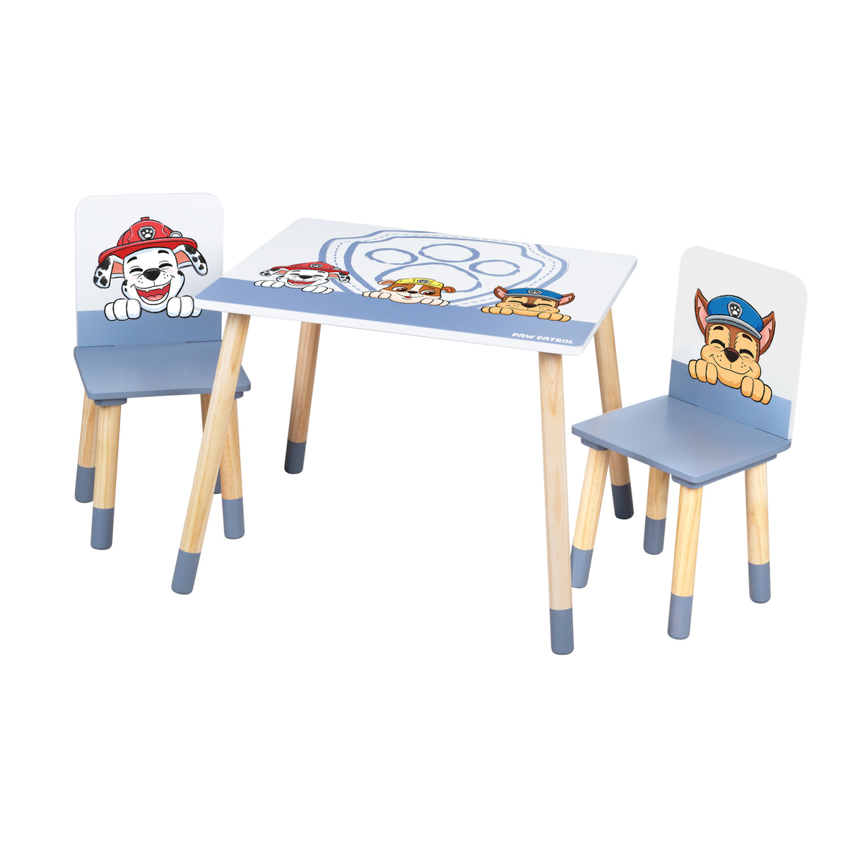 Kindersitzgruppe 'Paw Patrol' - 2 Stühle + 1 Tisch - Motiv der Serie - Holz weiß / natur – Freisteller (1/8)
