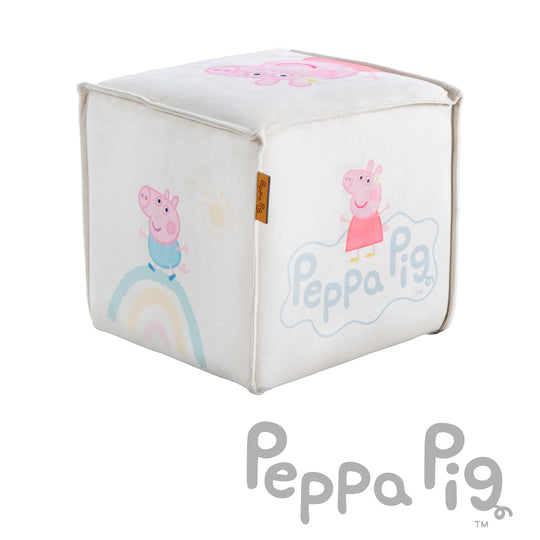 Tabouret enfant 'Peppa Pig' en forme de cube - Housse en velours en beige + peppa print – Détourage (7/7)