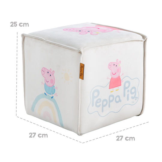 Tabouret enfant 'Peppa Pig' en forme de cube - Housse en velours en beige + peppa print – Infographie (3/7)