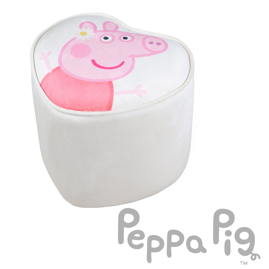 Kinderhocker 'Peppa Pig' in Herzform - Samtbezug in Beige - Rosa Peppa Motiv – Freisteller (8/8)