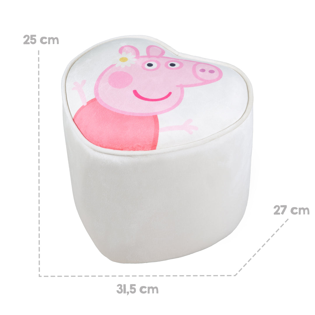 Kinderhocker 'Peppa Pig' in Herzform - Samtbezug in Beige - Rosa Peppa Motiv – Infografik (5/8)