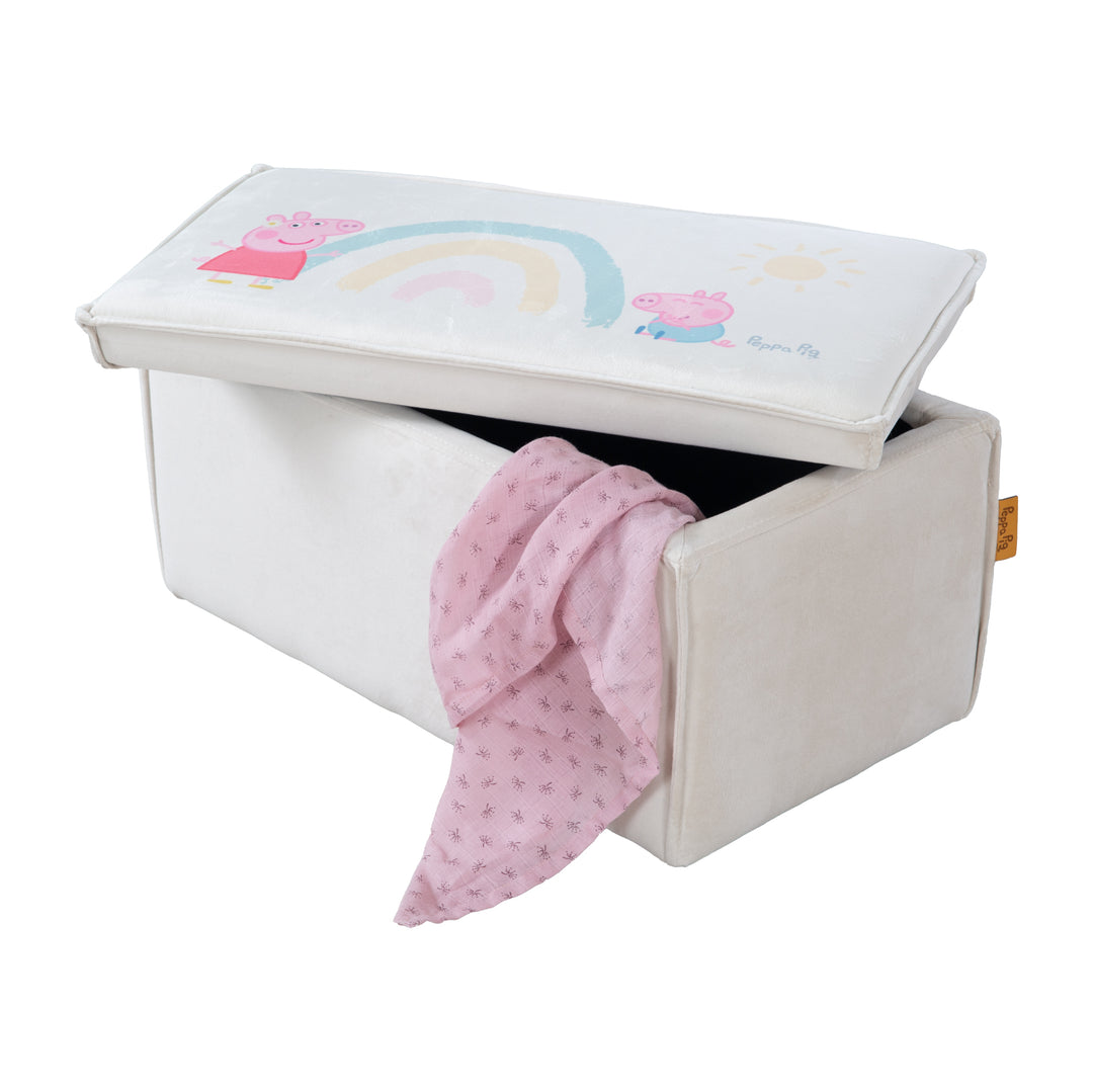 Kinderhocker 'Peppa Pig' mit Aufbewahrungsfunktion - Samtbezug in Beige – Freisteller (4/9)