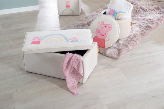Kinderhocker 'Peppa Pig' mit Aufbewahrungsfunktion - Samtbezug in Beige – Produktbild (8/9)