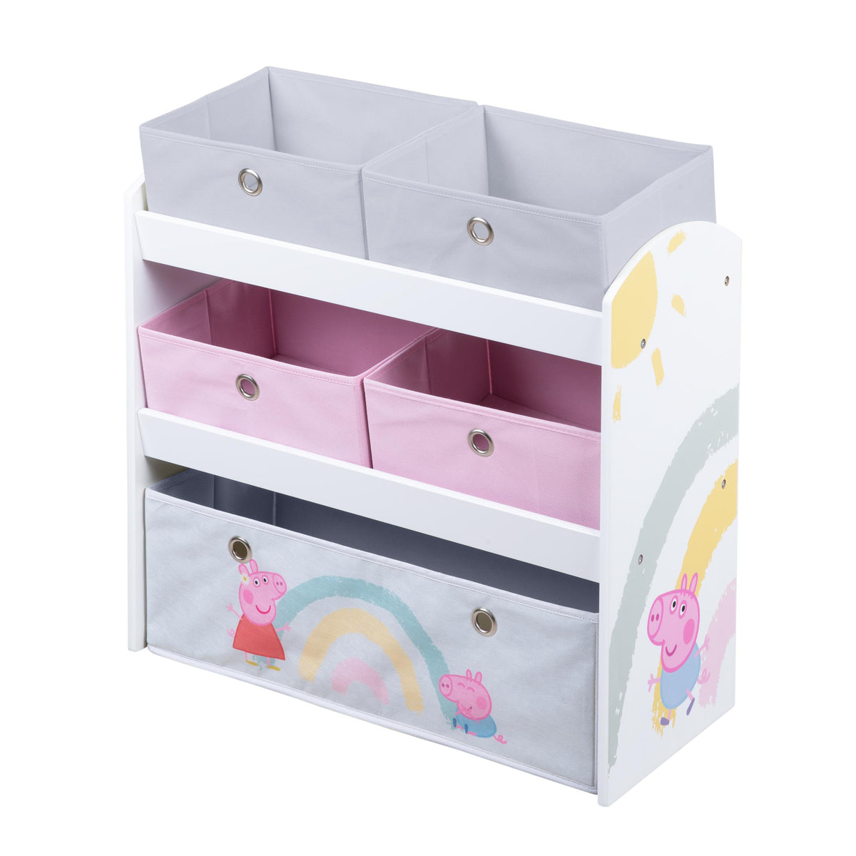 Estantería de juegos 'Peppa Pig' con 5 cajas de tela - Estantería de almacenaje de madera – Recorte (1/6)