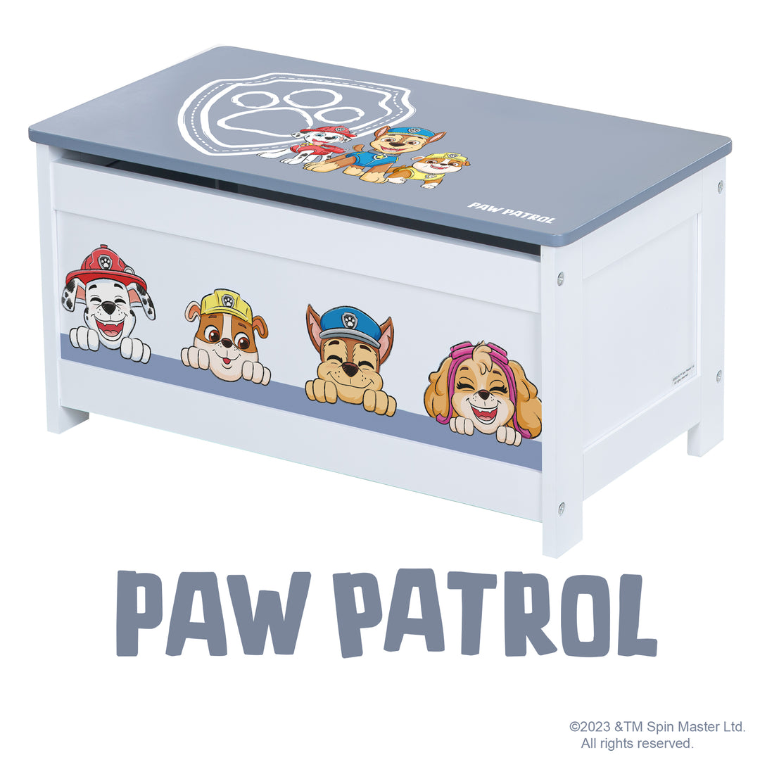 Spielzeugtruhe 'Paw Patrol' aus Holz - Klappbare Sitzfläche - Weiß / Blau – Freisteller (6/8)