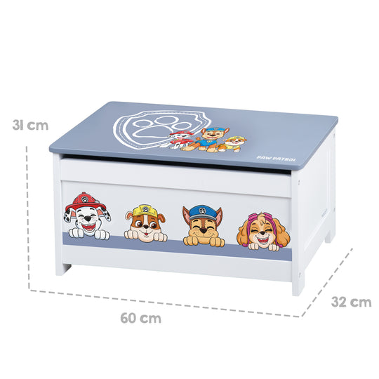 Spielzeugtruhe 'Paw Patrol' aus Holz - Klappbare Sitzfläche - Weiß / Blau – Infografik (3/8)