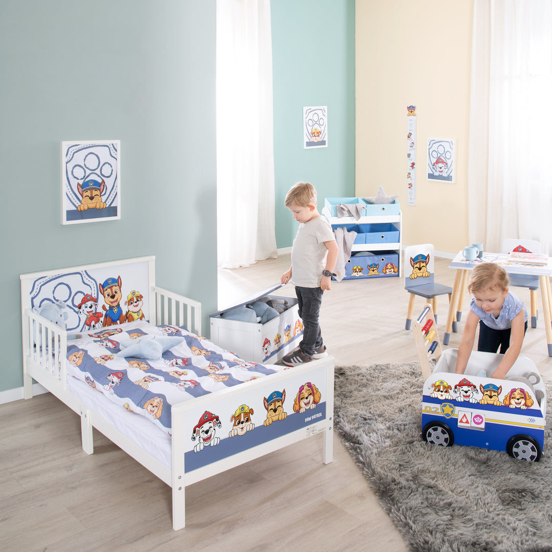 Spielzeugtruhe 'Paw Patrol' aus Holz - Klappbare Sitzfläche - Weiß / Blau – Sonderbild (7/8)