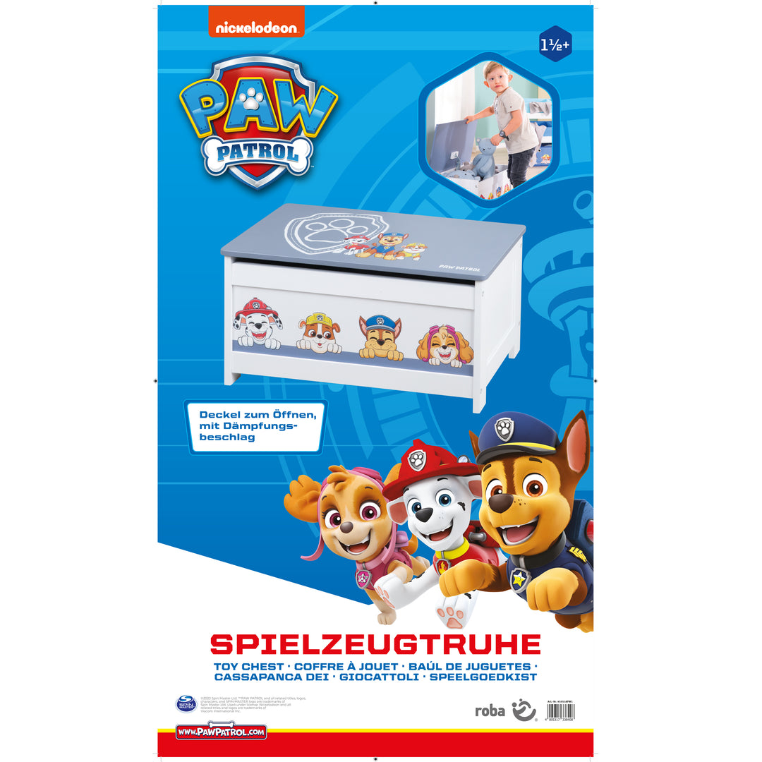 Spielzeugtruhe 'Paw Patrol' aus Holz - Klappbare Sitzfläche - Weiß / Blau – Infografik (8/8)